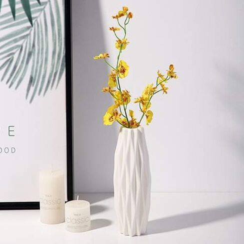 White Plastic Flower Vase, Simple Modern Unbreakable Vase for Flowers, Decorative, Tabletop, Living Room, Bathroom, Bedroom, Home Office in Kuwait