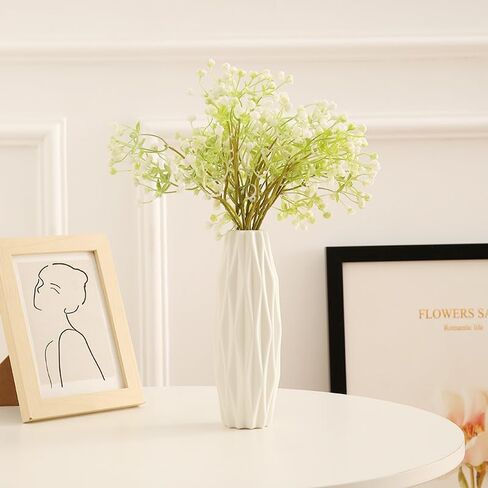 White Plastic Flower Vase, Simple Modern Unbreakable Vase for Flowers, Decorative, Tabletop, Living Room, Bathroom, Bedroom, Home Office in Kuwait
