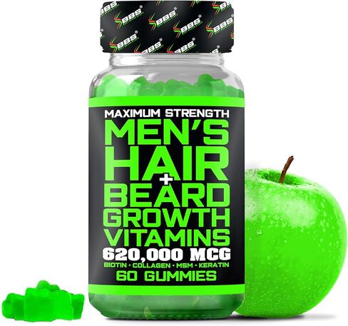 BBS Beard Growth & Hair Growth Vitamins for Men - Maximum Strength 620000mcg Biotin - Collagen - MSM - Keratin - Bamboo Extract - Multivitamin Gummies (Made by Best Beard Stuff USA) in Kuwait