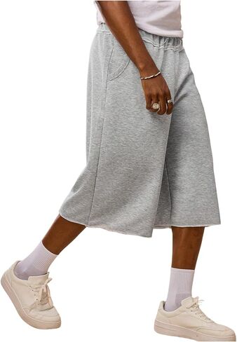 OYOANGLE Men's Baggy Long Sweat Shorts Loose Gym Jorts Basketball Athletic Cropped Capri Shorts with Pockets in Kuwait