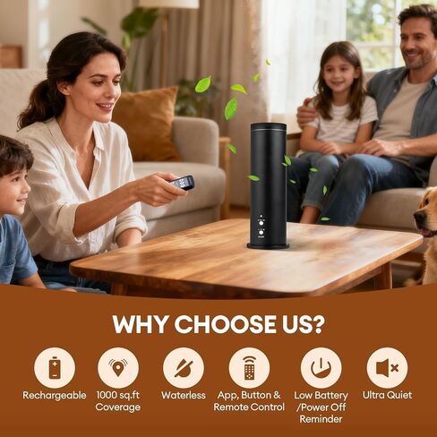 Waterless Scent Diffuser Starter Kit: 100ml Cordless Rechargeable APP Smart Remote Control - Aroma Aromatherapy Diffuser Suitable for Home Hotel 1000 Sq Ft. Coverage 2 Essential Oils in Kuwait