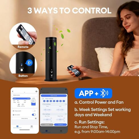 Waterless Scent Diffuser Starter Kit: 100ml Cordless Rechargeable APP Smart Remote Control - Aroma Aromatherapy Diffuser Suitable for Home Hotel 1000 Sq Ft. Coverage 2 Essential Oils in Kuwait