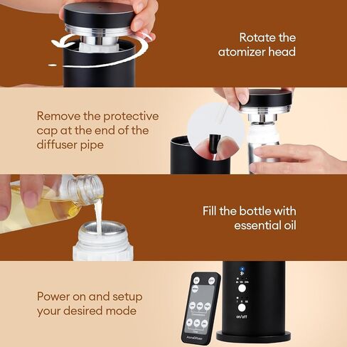 Waterless Scent Diffuser Starter Kit: 100ml Cordless Rechargeable APP Smart Remote Control - Aroma Aromatherapy Diffuser Suitable for Home Hotel 1000 Sq Ft. Coverage 2 Essential Oils in Kuwait