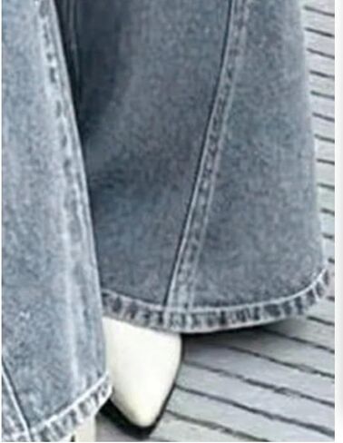 Women's Medium Blue Wide Leg Jeans, High Waisted Baggy Denim Pants, Retro Faded Flare Jeans in Kuwait