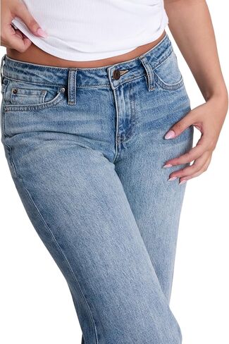 YMI Women's Women's Brittany Low Rise Wide Leg Cuff Jeans P053399 in Kuwait
