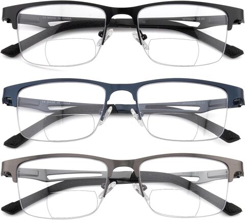HIYANJN Bifocal Reading Glasses For Men,Premium Quality Metal Half Frame Anti-Blue Light Computer Readers With Spring Hinge in Kuwait