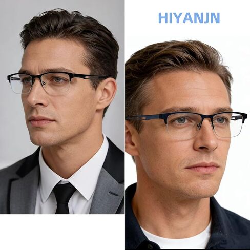 HIYANJN Bifocal Reading Glasses For Men,Premium Quality Metal Half Frame Anti-Blue Light Computer Readers With Spring Hinge in Kuwait