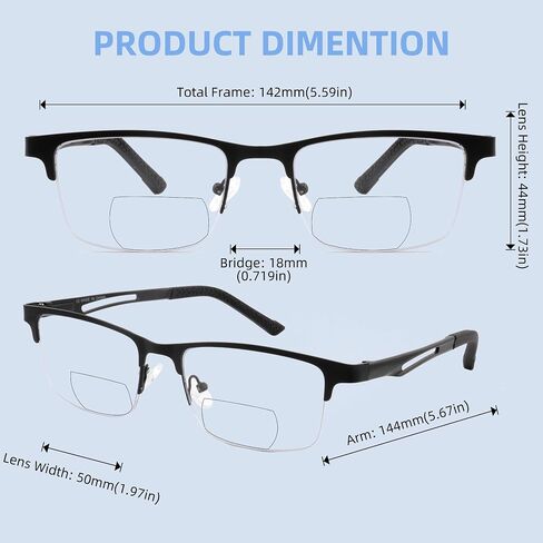 HIYANJN Bifocal Reading Glasses For Men,Premium Quality Metal Half Frame Anti-Blue Light Computer Readers With Spring Hinge in Kuwait