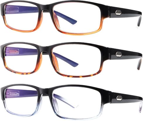 3 Pack Reading Glasses Men Women Classic Rectangular Frames Blue Light Blocking with Spring Hinge Readers in Saudi Arabia