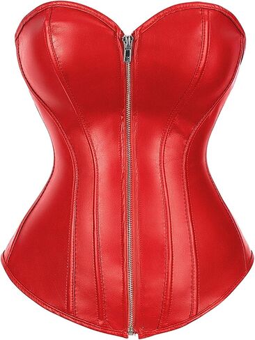 Zhitunemi Black Leather Corset Top: Steampunk Corsets Faux Leather Tops - Going Out Gothic Zipper Bustier Photoshoot Costumes in Saudi Arabia