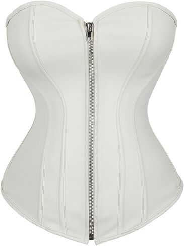 Zhitunemi Black Leather Corset Top: Steampunk Corsets Faux Leather Tops - Going Out Gothic Zipper Bustier Photoshoot Costumes in Saudi Arabia