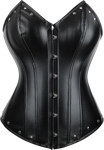 Zhitunemi Black Leather Corset Top: Steampunk Corsets Faux Leather Tops - Going Out Gothic Zipper Bustier Photoshoot Costumes in Saudi Arabia