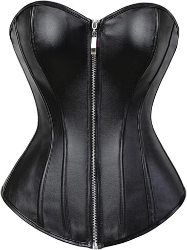Zhitunemi Black Leather Corset Top: Steampunk Corsets Faux Leather Tops - Going Out Gothic Zipper Bustier Photoshoot Costumes in Saudi Arabia