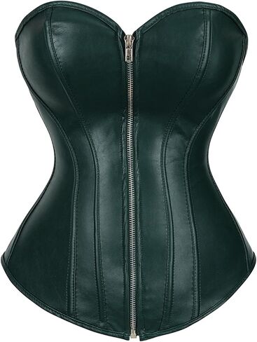Zhitunemi Black Leather Corset Top: Steampunk Corsets Faux Leather Tops - Going Out Gothic Zipper Bustier Photoshoot Costumes in Saudi Arabia