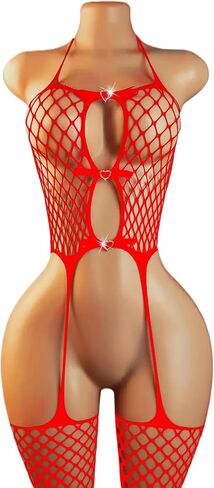Sexy Lingerie for Women, Elasticity Mesh Body Stocking, Halter Fishnet Bodysuit for Nightclub Date Night in Saudi Arabia