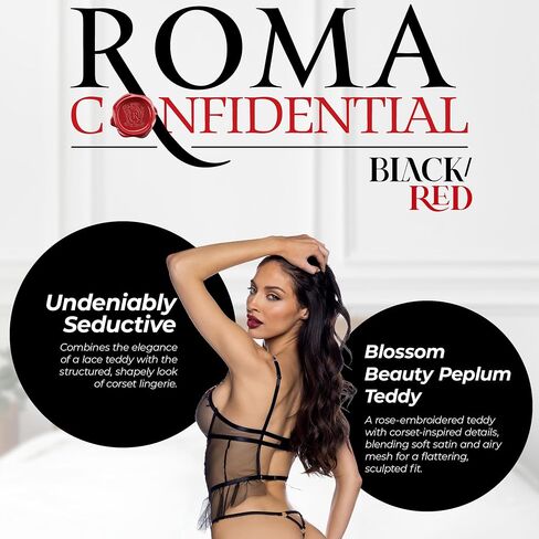 Sexy Lingerie For Women, Roma Blossom Beauty Peplum Red Black Corset Teddy Bustier One Piece Lingerie Underwire Body Suit in Saudi Arabia
