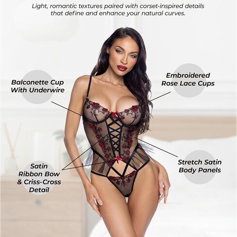 Sexy Lingerie For Women, Roma Blossom Beauty Peplum Red Black Corset Teddy Bustier One Piece Lingerie Underwire Body Suit in Saudi Arabia