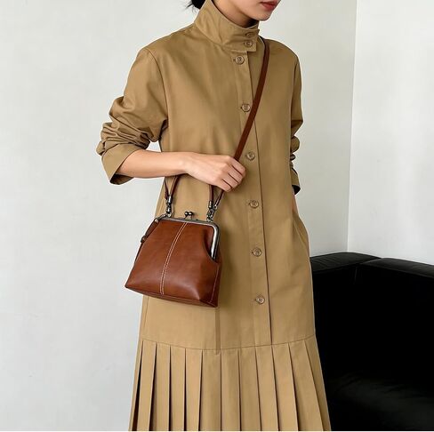 Retro Kisslock Crossbody Bag for Women - PU Leather Convertible Top Handle Handbag for Daily Use in Kuwait