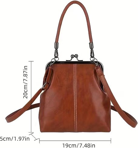 Retro Kisslock Crossbody Bag for Women - PU Leather Convertible Top Handle Handbag for Daily Use in Kuwait