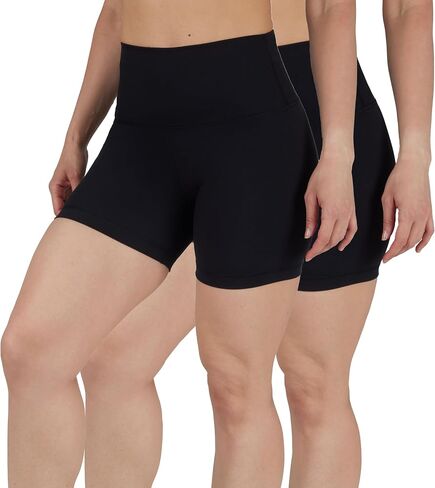 شورت Yogalicious للسيدات عالي الخصر لراكبي الدراجات النارية ومقاوم للقرفصاء وتمارين اليوجا 5 بوصات، 7 بوصات قطعتان - أسود/أسود 5 بوصات مرنة مجانية - XS in Kuwait