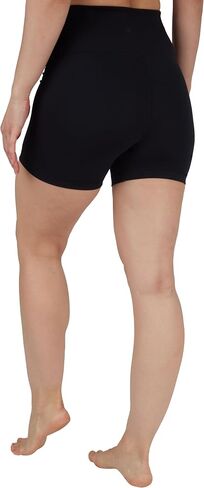 شورت Yogalicious للسيدات عالي الخصر لراكبي الدراجات النارية ومقاوم للقرفصاء وتمارين اليوجا 5 بوصات، 7 بوصات قطعتان - أسود/أسود 5 بوصات مرنة مجانية - XS in Kuwait
