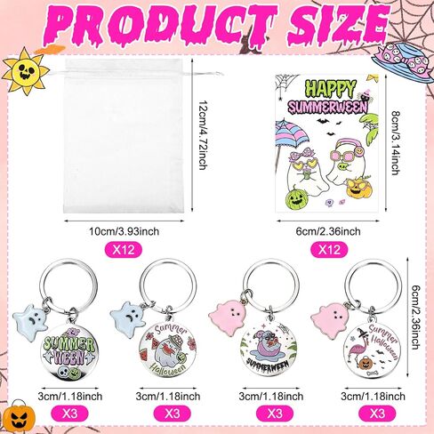 12 Sets Summerween Party Decor Gifts Summerween Ghost Keychain with Cards Organza Bags Summer Halloween Theme Party Favor Keyring for Guests Coworkers Tropical Beach Pool Hawaiian Spooky Party Supply in Saudi Arabia