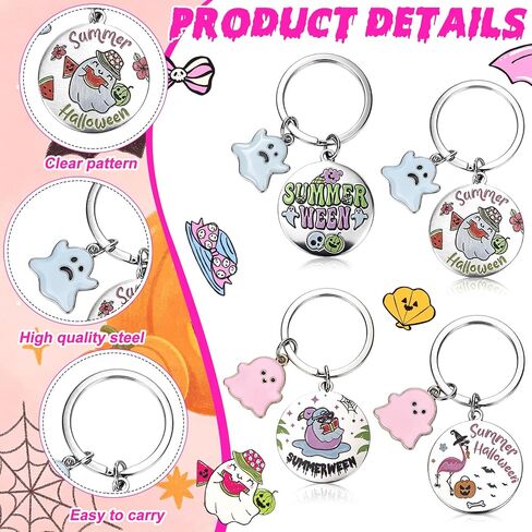 12 Sets Summerween Party Decor Gifts Summerween Ghost Keychain with Cards Organza Bags Summer Halloween Theme Party Favor Keyring for Guests Coworkers Tropical Beach Pool Hawaiian Spooky Party Supply in Saudi Arabia
