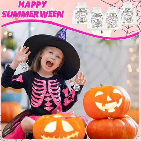 12 Sets Summerween Party Decor Gifts Summerween Ghost Keychain with Cards Organza Bags Summer Halloween Theme Party Favor Keyring for Guests Coworkers Tropical Beach Pool Hawaiian Spooky Party Supply in Saudi Arabia