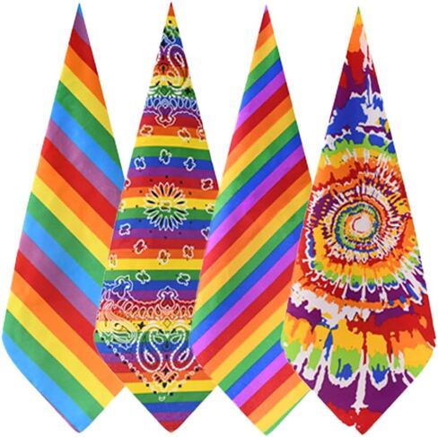 4 Pcs Rainbow Bandana Pride Day Rainbow Headband LGBTQ Gay Bandana Colorful Dye Quare Scarf Hippi Head Wraps for Women Men Pride Month Party Parade Costume Accessories Decor in Saudi Arabia