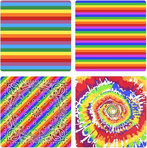 4 Pcs Rainbow Bandana Pride Day Rainbow Headband LGBTQ Gay Bandana Colorful Dye Quare Scarf Hippi Head Wraps for Women Men Pride Month Party Parade Costume Accessories Decor in Saudi Arabia
