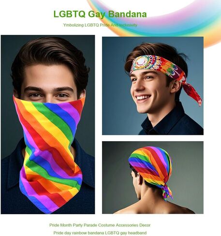 4 Pcs Rainbow Bandana Pride Day Rainbow Headband LGBTQ Gay Bandana Colorful Dye Quare Scarf Hippi Head Wraps for Women Men Pride Month Party Parade Costume Accessories Decor in Saudi Arabia