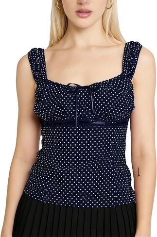Women Y2k Polka Dot Babydoll Tank Top Cute Low Cut Sweetheart Neck Ruched Bust Lace Trim Camisole Retro Going Out Top in Saudi Arabia