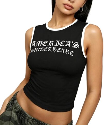 Women's Round Neck Camisole Street hot Girl Style Sweetheart Letter Sleeveless Short Vest in Saudi Arabia