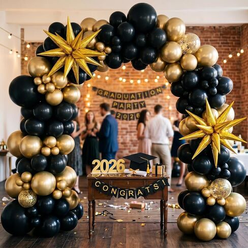 134Pcs Black White And Gold Balloons Arch Luxurious Retirement Metallic Golden Balloon Garland Set Decor Kit For Roaring 20s, New Year's EVE, Birthdays, Graduations & Themed Celebrations in Kuwait
