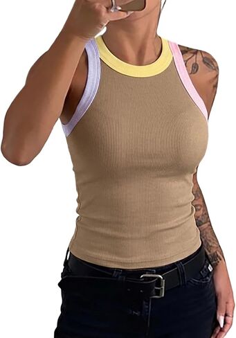 CHICME Womens Sleeveless Tank Top Contrast-Binding Racerback Tees Ribbed Shirts Going Out Tops in Saudi Arabia