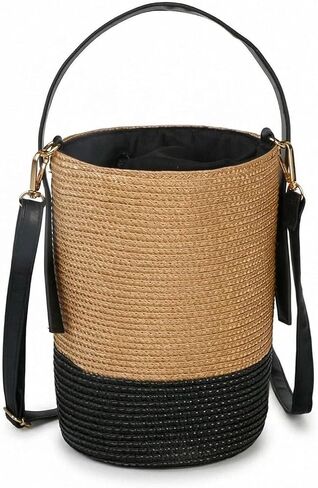 Eiyye Mini Woven Bucket Bag for Women Lightweight Straw Style Crossbody Purse with Leather Strap Drawstring Closure Summer Boho Handbag in Saudi Arabia
