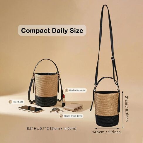 Eiyye Mini Woven Bucket Bag for Women Lightweight Straw Style Crossbody Purse with Leather Strap Drawstring Closure Summer Boho Handbag in Saudi Arabia