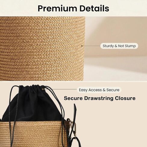 Eiyye Mini Woven Bucket Bag for Women Lightweight Straw Style Crossbody Purse with Leather Strap Drawstring Closure Summer Boho Handbag in Saudi Arabia