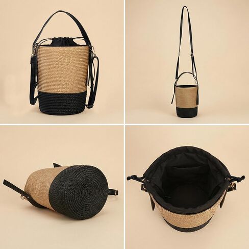 Eiyye Mini Woven Bucket Bag for Women Lightweight Straw Style Crossbody Purse with Leather Strap Drawstring Closure Summer Boho Handbag in Saudi Arabia