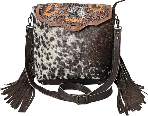 Merbaa Leather Crossbody Bag for Women made with Natural Cowhide Hand Tooled Western Design With Adjustable Detachable Strap in Saudi Arabia