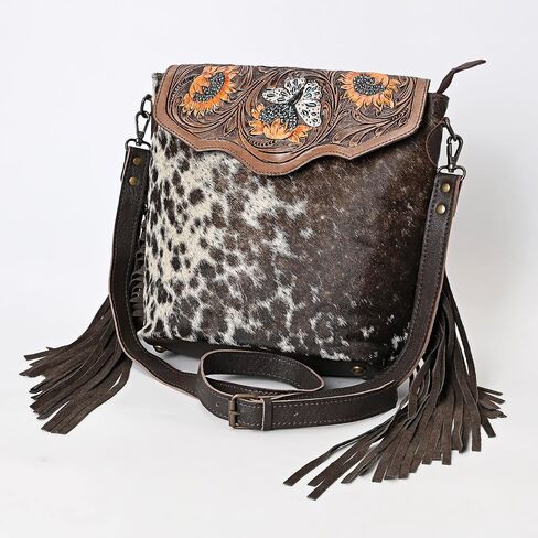 Merbaa Leather Crossbody Bag for Women made with Natural Cowhide Hand Tooled Western Design With Adjustable Detachable Strap in Saudi Arabia