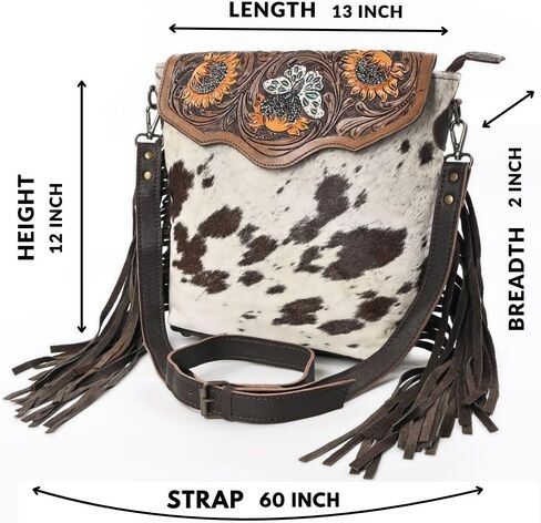 Merbaa Leather Crossbody Bag for Women made with Natural Cowhide Hand Tooled Western Design With Adjustable Detachable Strap in Saudi Arabia