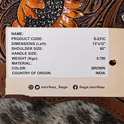 Merbaa Leather Crossbody Bag for Women made with Natural Cowhide Hand Tooled Western Design With Adjustable Detachable Strap in Saudi Arabia