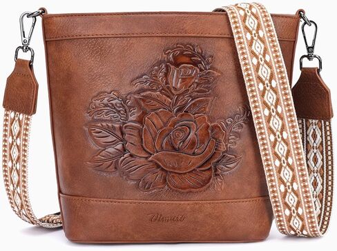 Crossbody Purses for Women, Trendy Embossed Vegan Leather Bucket Bag, Travel Shoulder Handbag with 2 Detachable Straps in Saudi Arabia