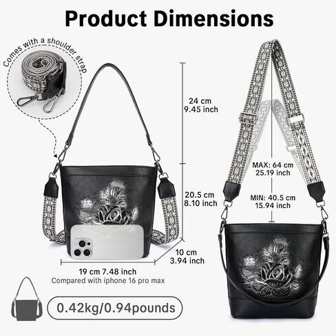 Crossbody Purses for Women, Trendy Embossed Vegan Leather Bucket Bag, Travel Shoulder Handbag with 2 Detachable Straps in Saudi Arabia