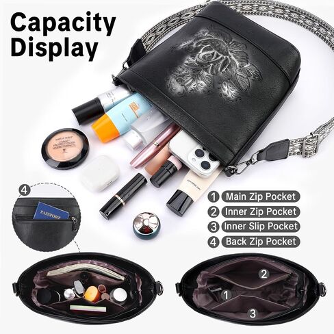 Crossbody Purses for Women, Trendy Embossed Vegan Leather Bucket Bag, Travel Shoulder Handbag with 2 Detachable Straps in Saudi Arabia