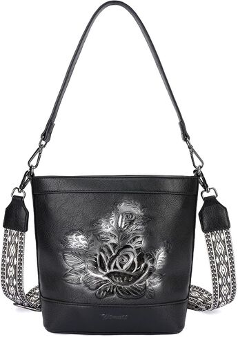 Crossbody Purses for Women, Trendy Embossed Vegan Leather Bucket Bag, Travel Shoulder Handbag with 2 Detachable Straps in Saudi Arabia