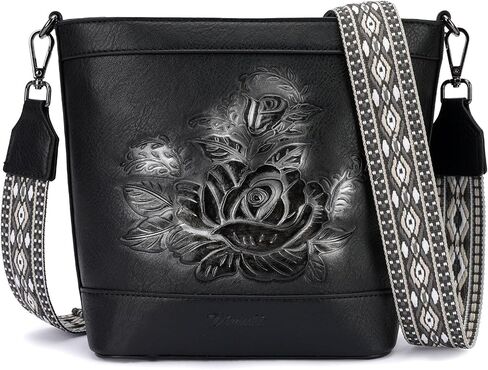 Crossbody Purses for Women, Trendy Embossed Vegan Leather Bucket Bag, Travel Shoulder Handbag with 2 Detachable Straps in Saudi Arabia