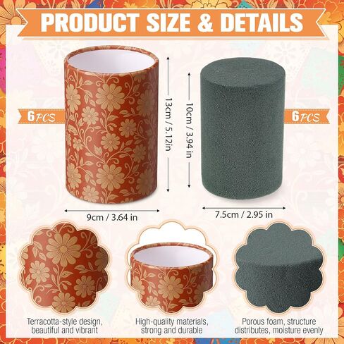 6 Sets Mexican Party Centerpieces, 5 Inch Cielito Lindo Faux Terracotta Clay Paper Cylinder Flower Vases with Floral Foam, Cinco De Mayo Table Decorations, Mexican Theme Party Supplies in Saudi Arabia