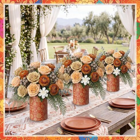 6 Sets Mexican Party Centerpieces, 5 Inch Cielito Lindo Faux Terracotta Clay Paper Cylinder Flower Vases with Floral Foam, Cinco De Mayo Table Decorations, Mexican Theme Party Supplies in Saudi Arabia